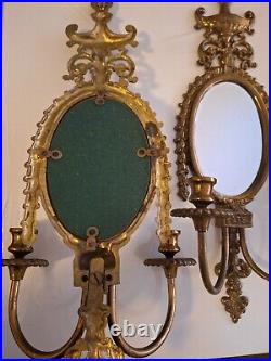 ATQ Mirror Brass Wall Hanging Candle Sconces Pair