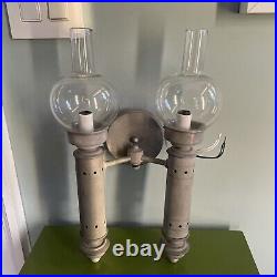 AUTHENTIC DESIGNS INC Argand Sconce Two Arm in Special Pewter Ivory Candle Glass