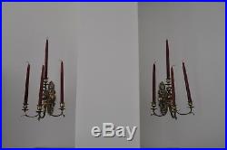 A Pair Four Arm Bronze Wall Sconces Candle Holders Brass Vintage Antique