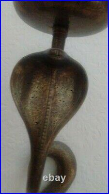 A Pair Of Vintage Brass Large Cobra Snake Wall Candle Holders India