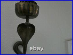 A Pair Of Vintage Brass Large Cobra Snake Wall Candle Holders India