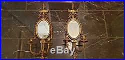 A Pair of Vintage Brass Double Candle Holders with Mirror Wall Sconces