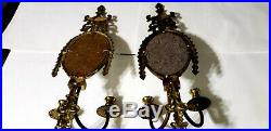 A Pair of Vintage Brass Double Candle Holders with Mirror Wall Sconces