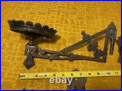 A Set Of Antique Eastlake Victorian Cast Iron Wall Candle Oil Lamp Holder