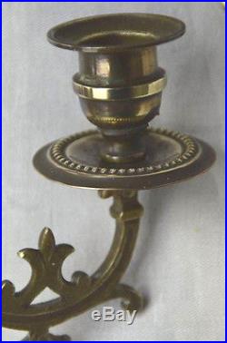 A pair of antique French solid bronze 2 armed wall sconces/candle holders