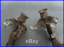A pair of gold metal crystals wall candle holder sconces classic vintage