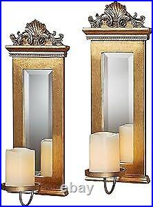 Acanthus Mirrored Wall Sconces Gold Set of Two Beveled Mirror Large Ornate