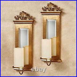 Acanthus Mirrored Wall Sconces Gold Set of Two Beveled Mirror Large Ornate