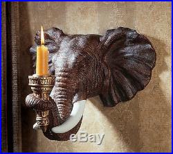 African Elephant Set of 2 Candle Holder Wall Sconce Sculpture Safari Art NEW