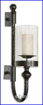 Aged Black Old World Twisted Iron Candle Sconce Traditional Hurricane Holder