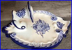 Alcobach Portugal Wall Candle Sconces 2PC Hand Painted Blue White 10 1/4 X 7 1/8