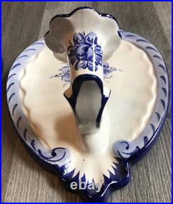 Alcobach Portugal Wall Candle Sconces 2PC Hand Painted Blue White 10 1/4 X 7 1/8