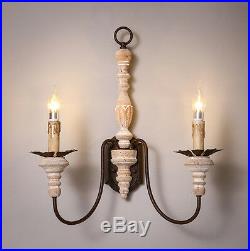 American Country Wood Candle Holder Sconce Metal Frame Double E14 Wall Light