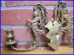 Angels Feeding Birds Antique Brass Swing Wall Mount Candlesticks Candle Holders