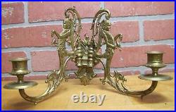 Angels Feeding Birds Antique Brass Swing Wall Mount Candlesticks Candle Holders