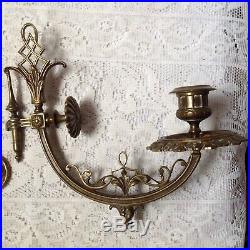 Anique Secessionist Pr French Brass Piano Wall Candle Holders, Sconces & Mounts