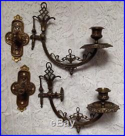 Anique Secessionist Pr French Brass Piano Wall Candle Holders, Sconces & Mounts