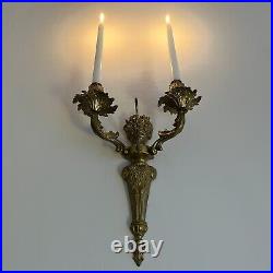 Antique 11 French Wall Sconce Candleholder Brass Bronze 2 candles