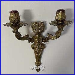 Antique 11 French Wall Sconce Candleholder Brass Bronze 2 candles