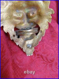 Antique 1700s Brass Wall Sconce Candle Holder Lions Head VERY Unusual