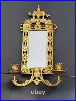 Antique 1800's Bradley & Hubbard Brass Wall Sconce Candle Holder Wall Mirror