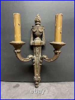 Antique 1800's Neoclassical ornate bronze wall candle holder sconce fixture