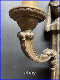 Antique 1800's Neoclassical ornate bronze wall candle holder sconce fixture