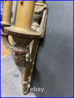 Antique 1800's Neoclassical ornate bronze wall candle holder sconce fixture