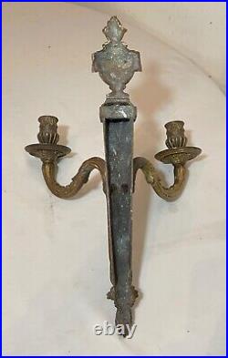 Antique 1800's Neoclassical ornate bronze wall candle holder sconce fixture