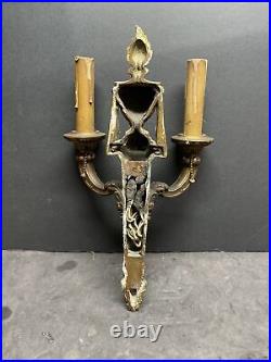 Antique 1800's Neoclassical ornate bronze wall candle holder sconce fixture