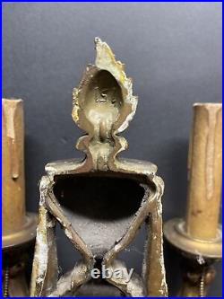 Antique 1800's Neoclassical ornate bronze wall candle holder sconce fixture