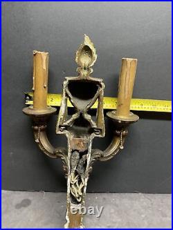 Antique 1800's Neoclassical ornate bronze wall candle holder sconce fixture