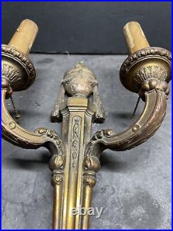 Antique 1800's Neoclassical ornate bronze wall candle holder sconce fixture