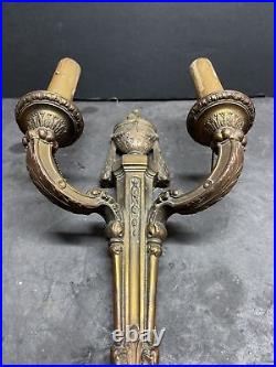 Antique 1800's Neoclassical ornate bronze wall candle holder sconce fixture