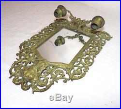 Antique 1800's ornate Bacchus gilt bronze brass wall mirror candle holder sconce