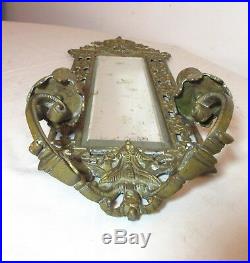 Antique 1800's ornate gilt bronze brass wall mirror candle holder sconce fixture