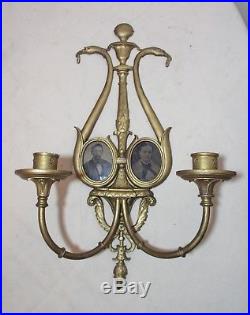 Antique 1800's ornate gilt bronze wall candle holder sconce picture frame brass