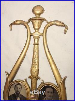 Antique 1800's ornate gilt bronze wall candle holder sconce picture frame brass