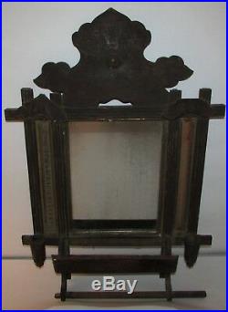 Antique 1800s Carved Wood Primitive Wall Mirror Sconce Hall Tree Candle Holders