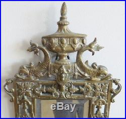 Antique 1880 Bronze Victorian Blaesius Double Wall Candle Holder Beveled Mirror