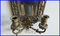 Antique 1880 Bronze Victorian Blaesius Double Wall Candle Holder Beveled Mirror