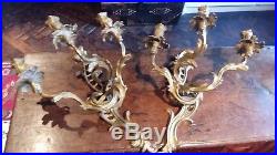 Antique 19th C Large Ormolu Wall Lights With 3 Branch Candle Holders