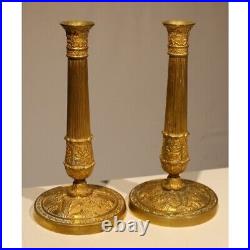 Antique 19th French Pair of Empire Bronze Candlesticks 28 cm