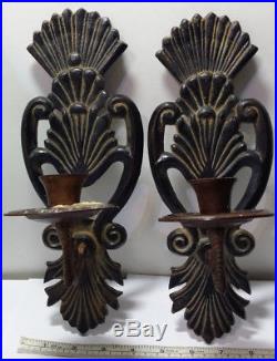 Antique Art Deco Black Cast Iron Single Arm Candle Holder Wall Sconce (Pair)