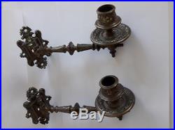 Antique Art Deco Solid Brass Bronze Piano Wall Sconce Candle Holders pair