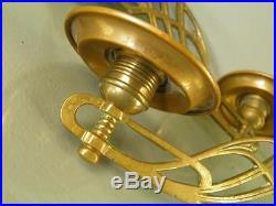 Antique Art Nouveau Ornate Brass Bronze Pair Candle Holder Wall Sconces