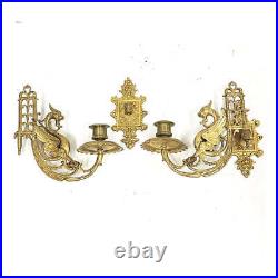 Antique Beautiful Solid Brass Ornate Gryphon Swing Arm Candelabras Wall Mounted