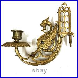 Antique Beautiful Solid Brass Ornate Gryphon Swing Arm Candelabras Wall Mounted