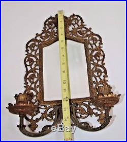 Antique Bradley Hubbard Brass & Beveled Mirror Candle Holder wall Sconce