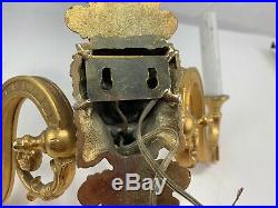 Antique Brass Bronze Ornate Wall Sconce Candle Holder Heavy Lion Face Electric